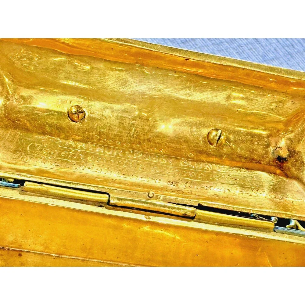 1890 Antique Gilt Bronze Double Inkwell Extraordinary Engraved Heavy Solid Vntg